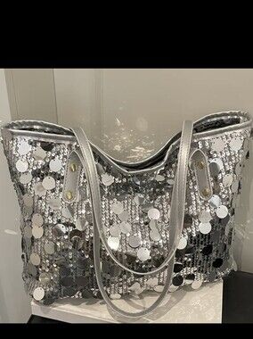 Silver Sequins Shoulder Tote Bag